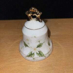 Vintage 1990 Bell Porcelain Daisy Floral Gold Trim Collectible Gift